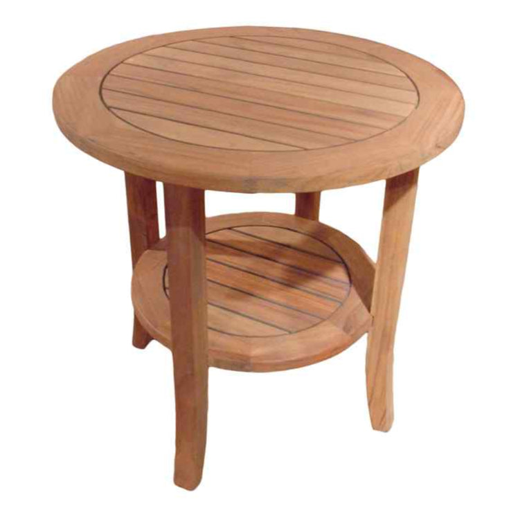Teak Round Tapered Leg Outdoor End Table with Shelf