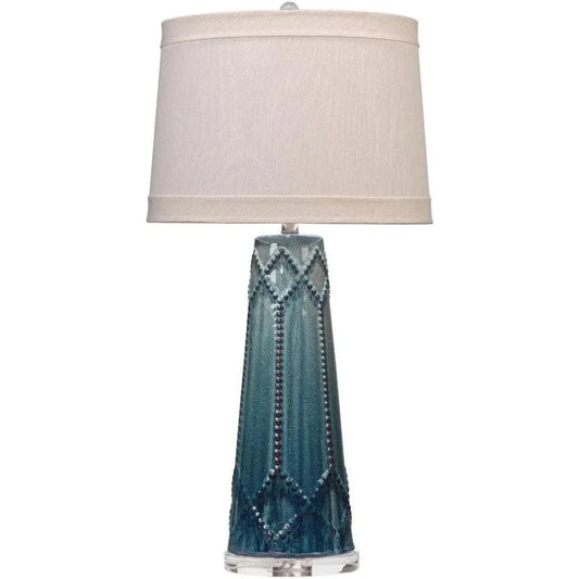 Teal Ceramic Hobnail Table Lamp - LOOMLAN - Jamie Young - Table Lamps