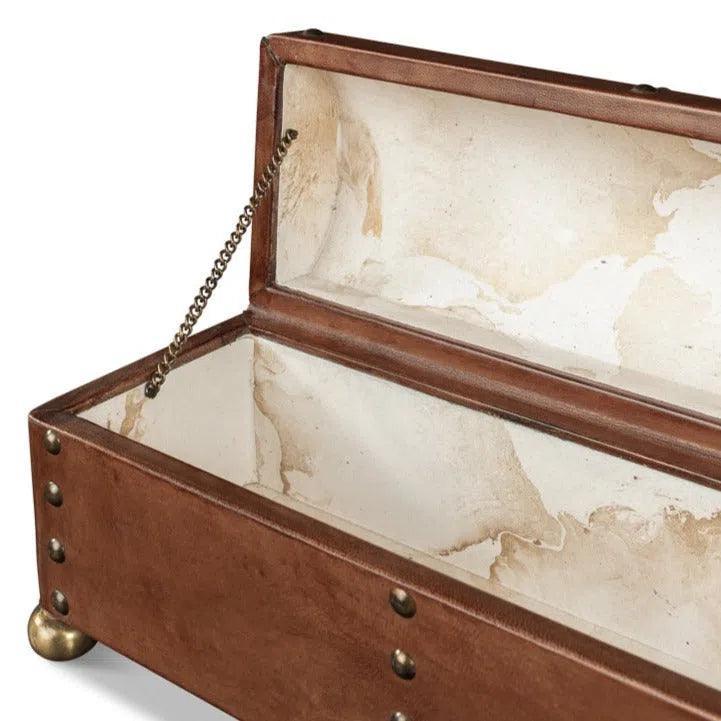 Telescope Leather Decorative Box With Tacks - LOOMLAN - Sarreid - Boxes & Bowls