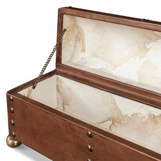 Telescope Leather Decorative Box With Tacks - LOOMLAN - Sarreid - Boxes & Bowls