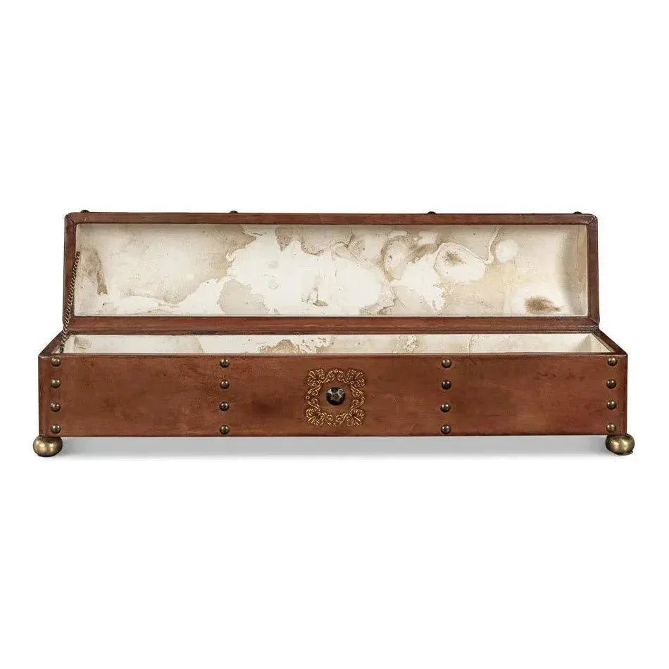 Telescope Leather Decorative Box With Tacks - LOOMLAN - Sarreid - Boxes & Bowls