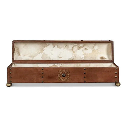 Telescope Leather Decorative Box With Tacks - LOOMLAN - Sarreid - Boxes & Bowls