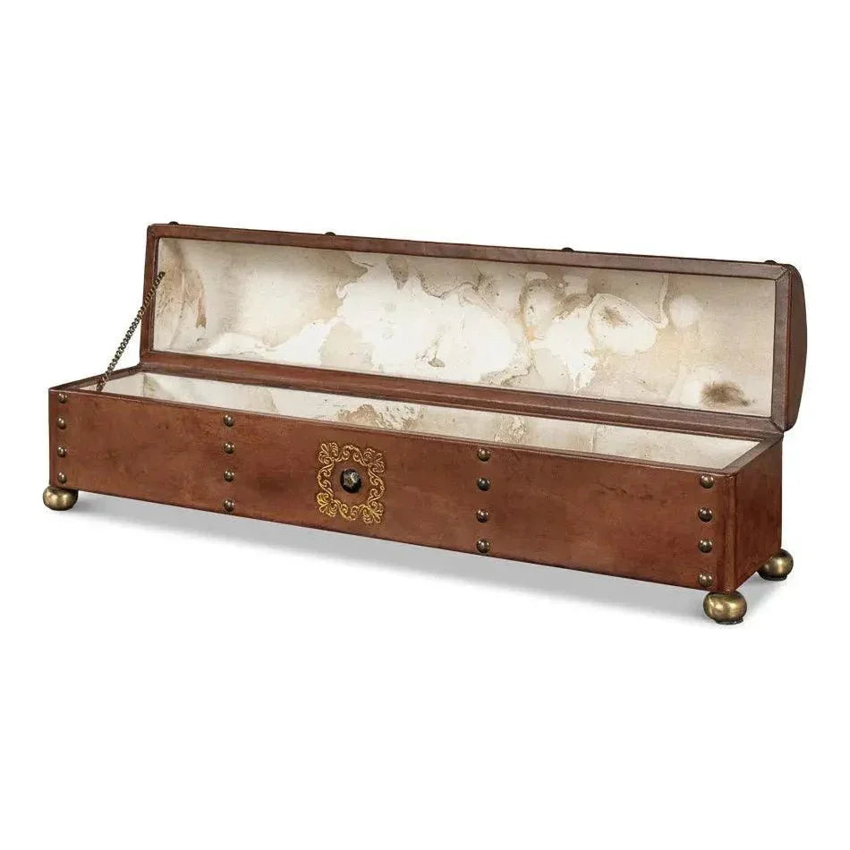 Telescope Leather Decorative Box With Tacks - LOOMLAN - Sarreid - Boxes & Bowls