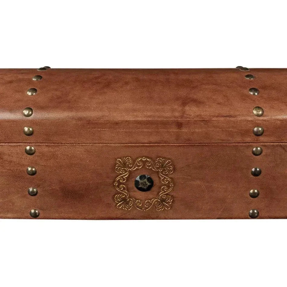 Telescope Leather Decorative Box With Tacks - LOOMLAN - Sarreid - Boxes & Bowls