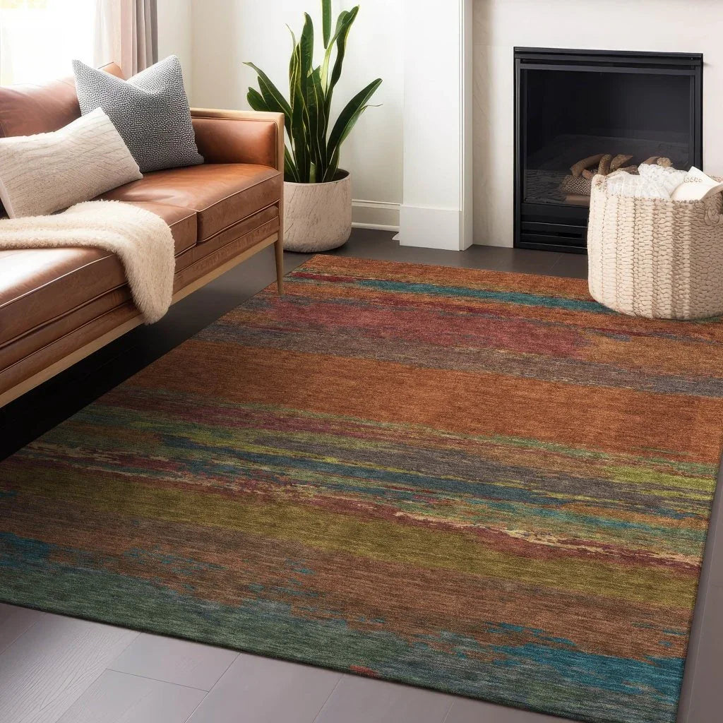 Temira Orange Washable Indoor - Outdoor Rug - LOOMLAN - LOOMLAN Rugs - Outdoor Rugs