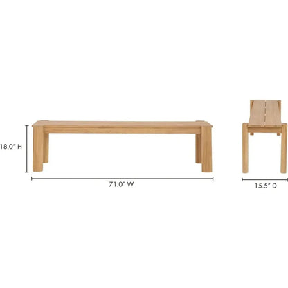 Tempo Outdoor Teak Wood Dining Bench - LOOMLAN - Moe's Home - Dining Benches