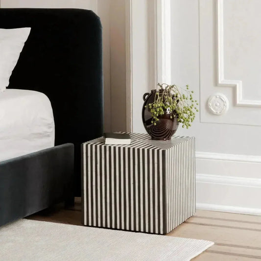 Terning Art Deco Bone Veneer Resin Accent Small Table - LOOMLAN - Moe's Home - Side Tables