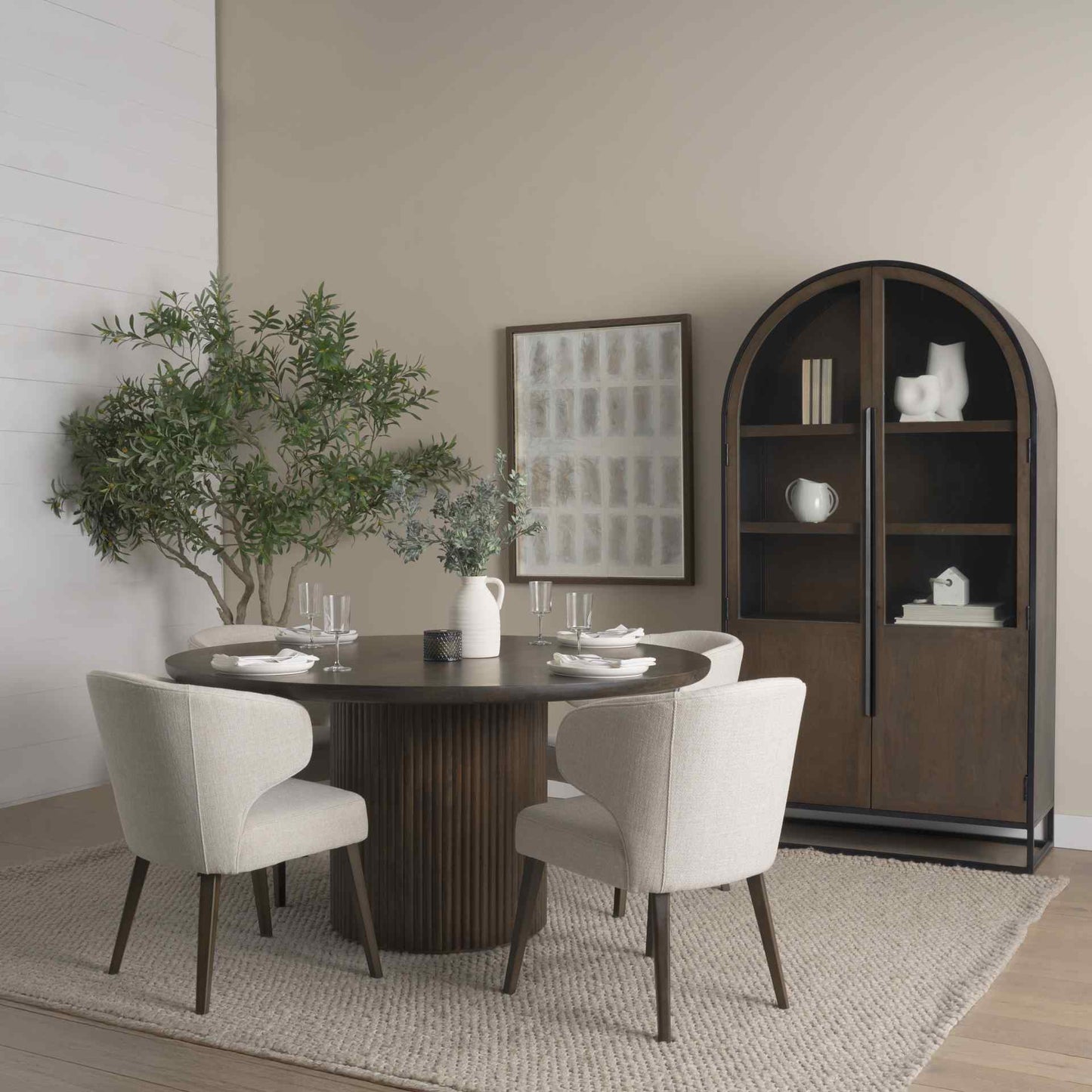 Terra Fluted Round Dining Table Set with Sloan Cabinet