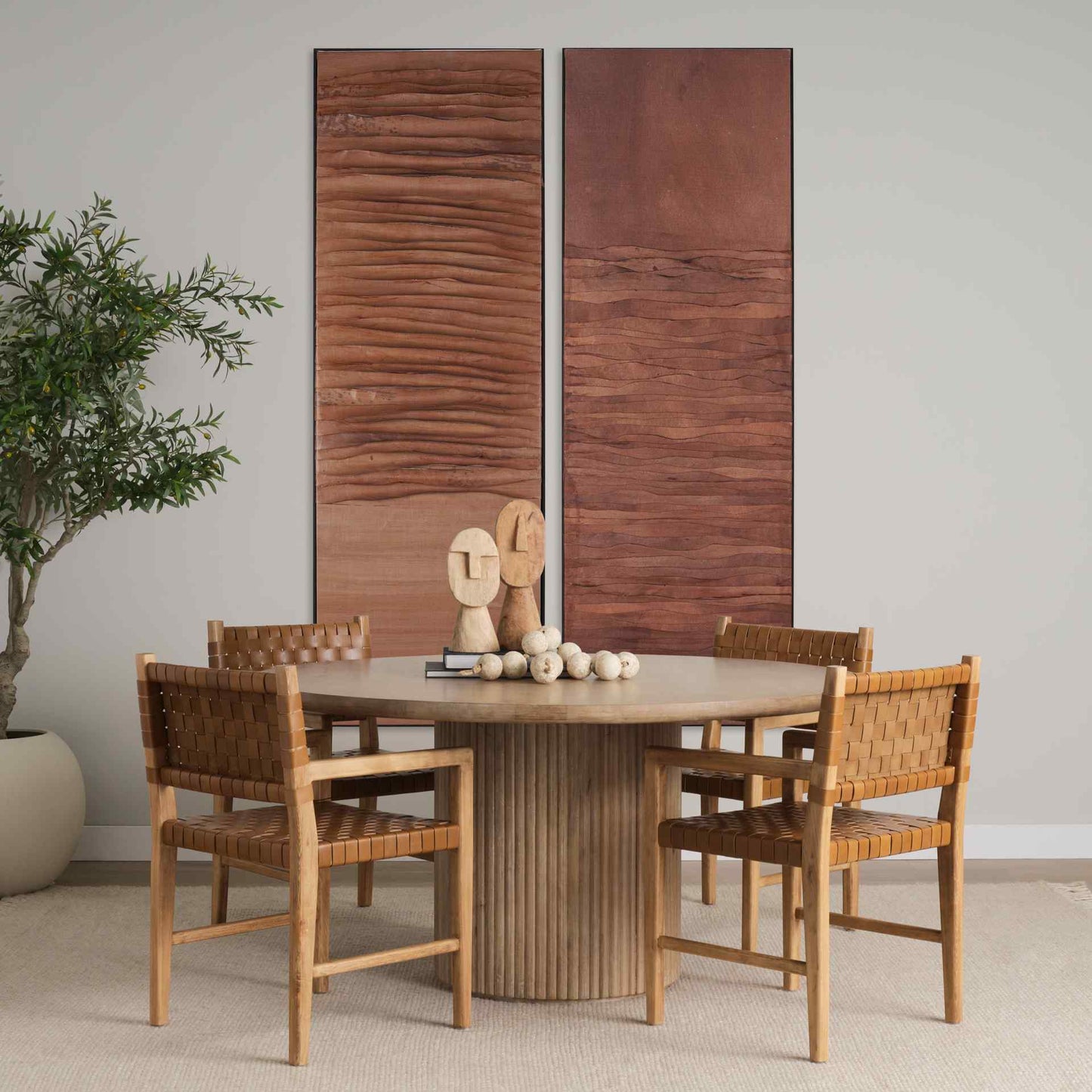 Terra Wood Fluted Round Dining Table-Dining Tables-Mercana-LOOMLAN