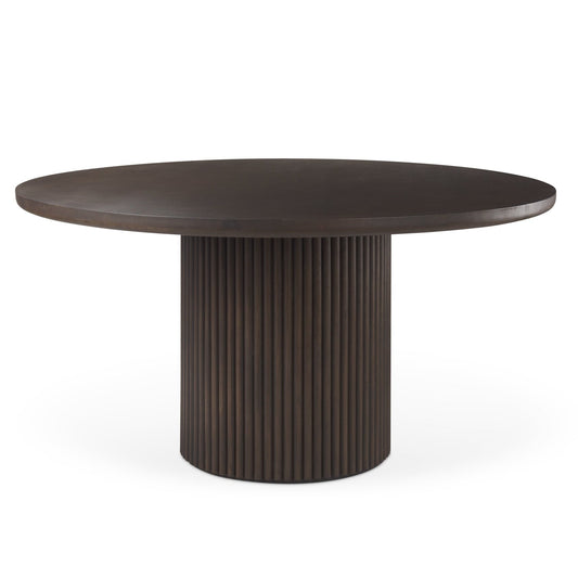 Terra Wood Fluted Round Dining Table-Dining Tables-Mercana-Dark Brown-LOOMLAN