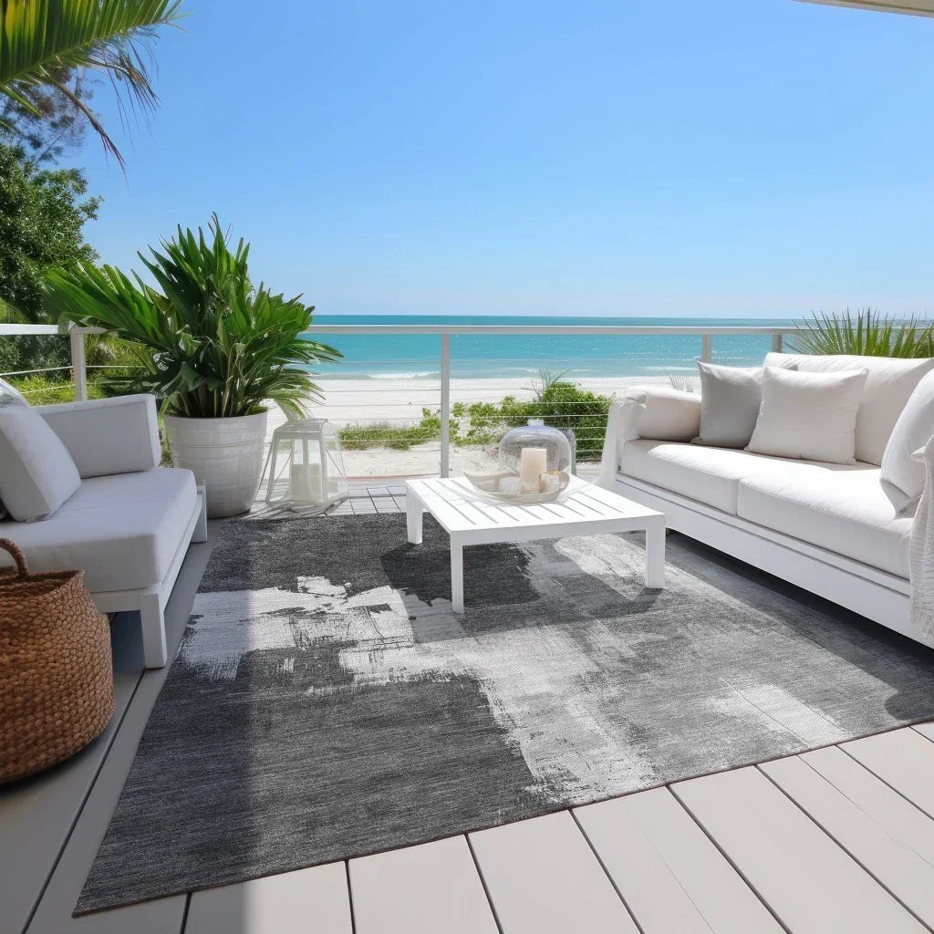 Tethira Gray Washable Indoor - Outdoor Rug - LOOMLAN - LOOMLAN Rugs - Outdoor Rugs