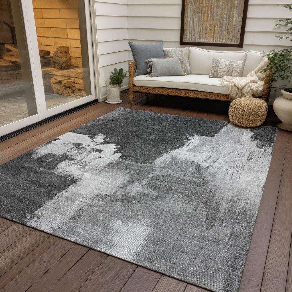 Tethira Gray Washable Indoor - Outdoor Rug - LOOMLAN - LOOMLAN Rugs - Outdoor Rugs