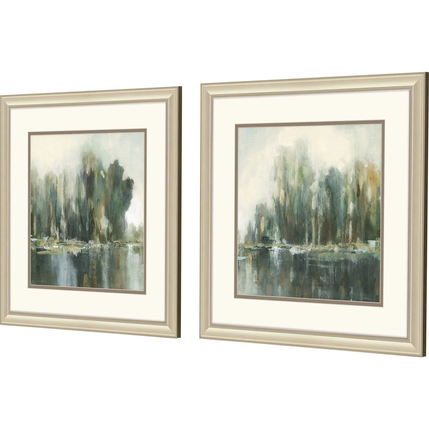 Textured Treeline Green Framed Wall Art 2PC