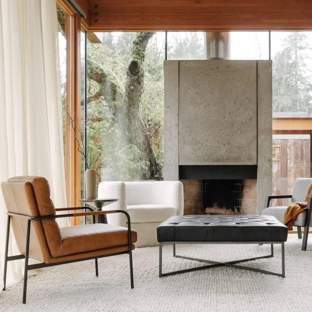 Thad Grain Buffalo Black Leather Ottoman Coffee Table - LOOMLAN - Moe's Home - Coffee Tables