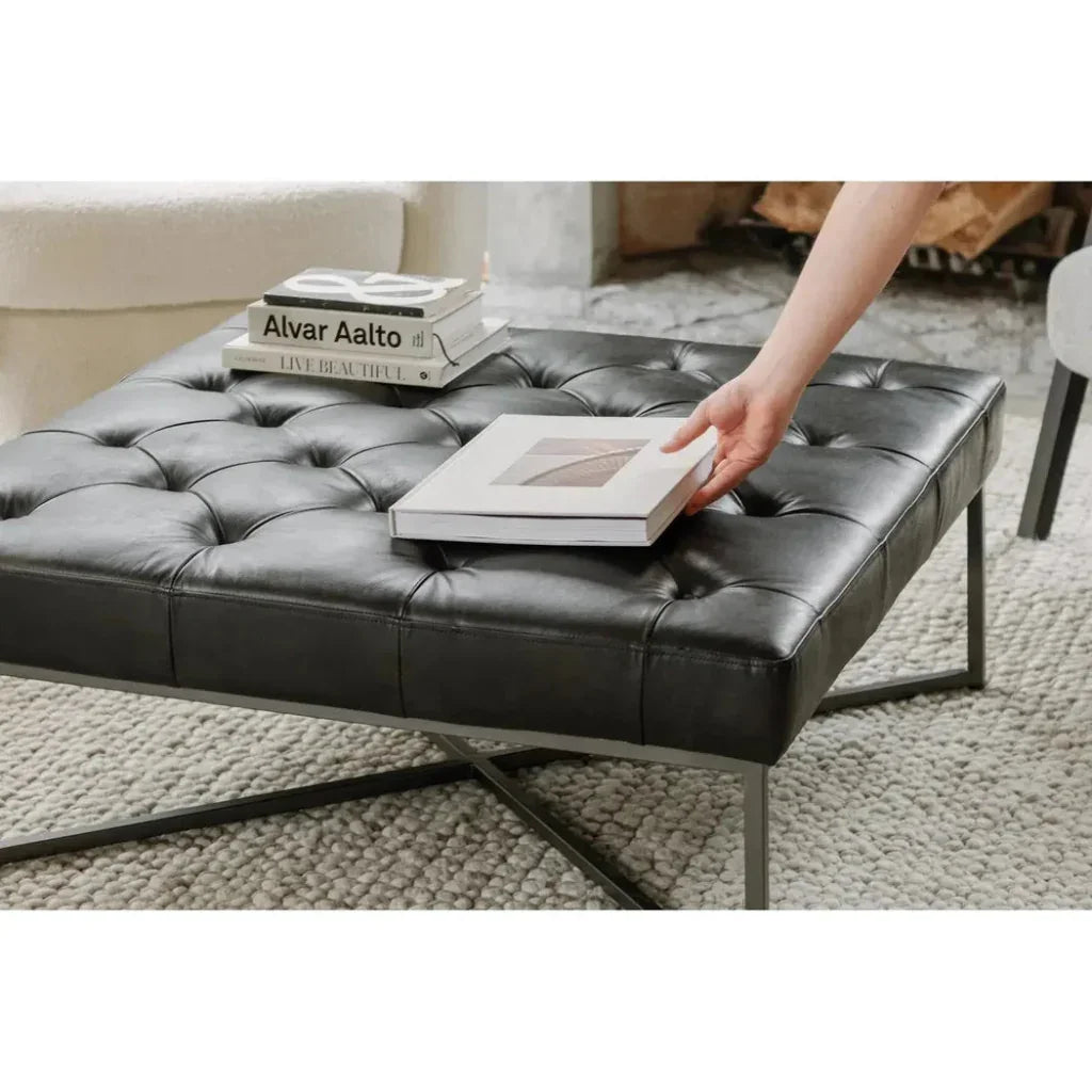 Thad Grain Buffalo Black Leather Ottoman Coffee Table - LOOMLAN - Moe's Home - Coffee Tables