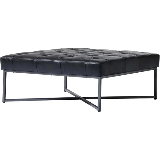 Thad Grain Buffalo Black Leather Ottoman Coffee Table - LOOMLAN - Moe's Home - Coffee Tables