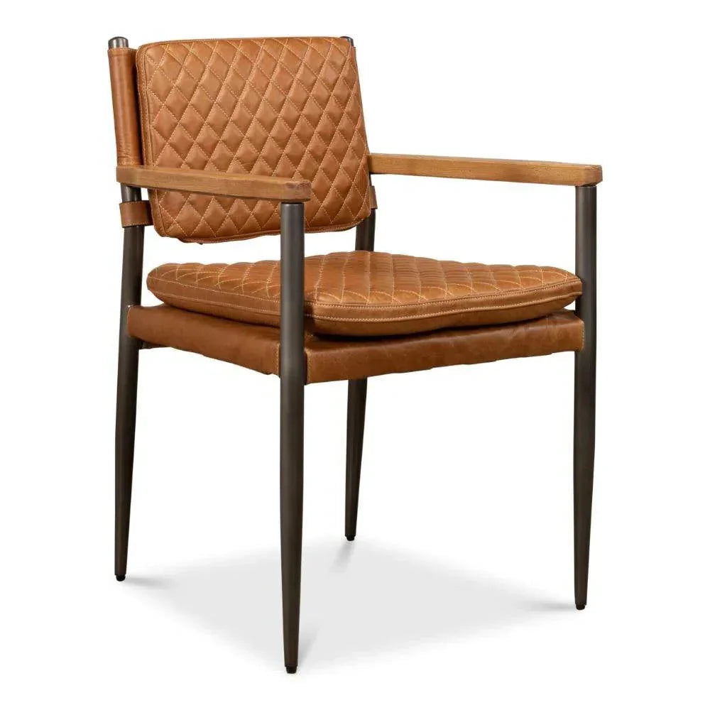 The Harley Chair Quilted Leather Dining Armchair - LOOMLAN - Sarreid - Dining Chairs