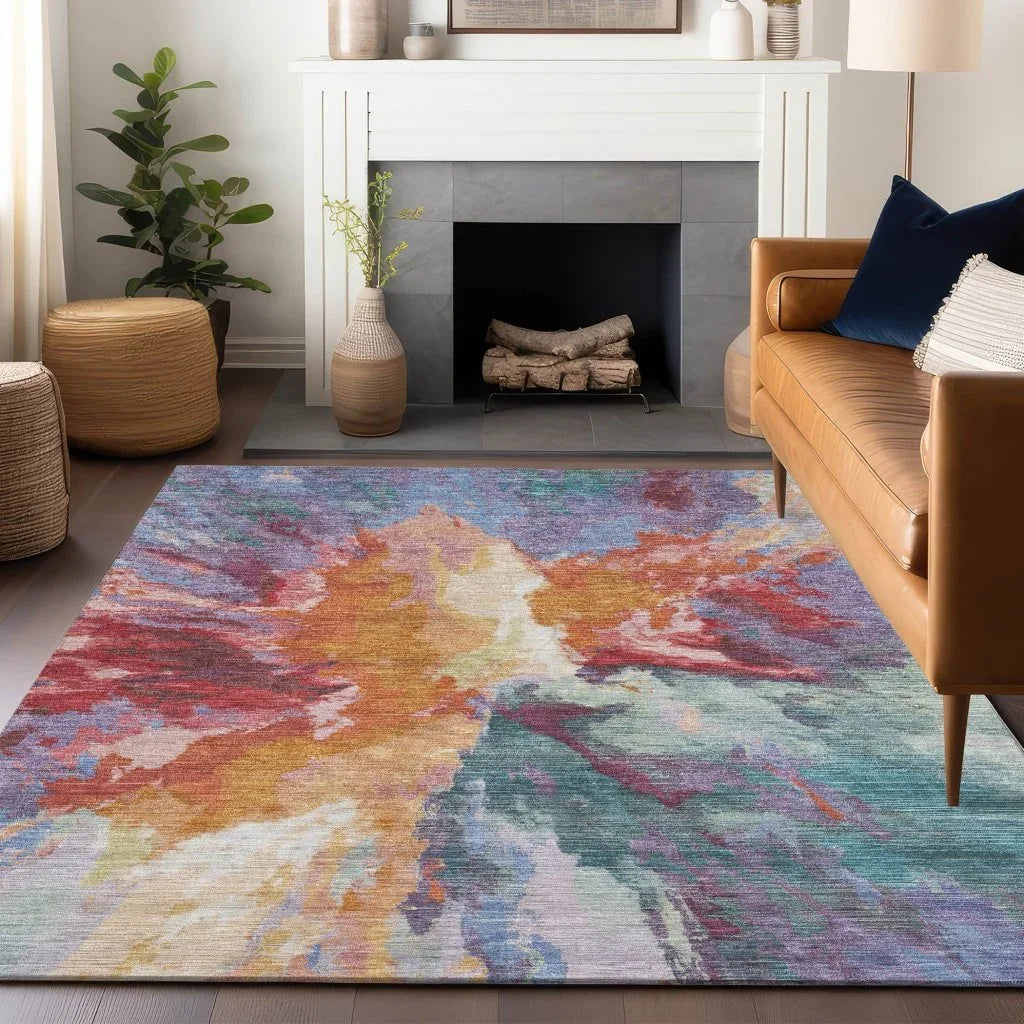 Theodara Orange Washable Indoor - Outdoor Rug - LOOMLAN - LOOMLAN Rugs - Outdoor Rugs