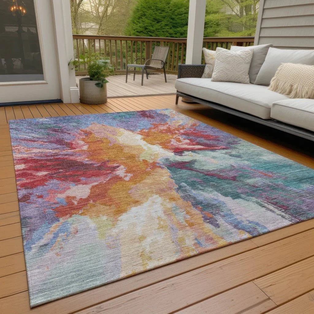 Theodara Orange Washable Indoor - Outdoor Rug - LOOMLAN - LOOMLAN Rugs - Outdoor Rugs