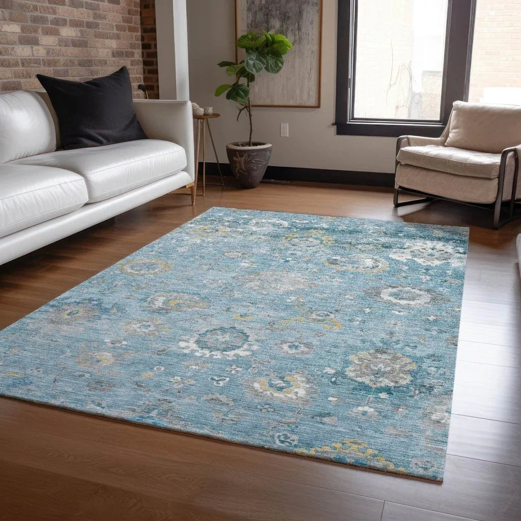 Thessia Teal Washable Indoor - Outdoor Rug - LOOMLAN - LOOMLAN Rugs - Outdoor Rugs
