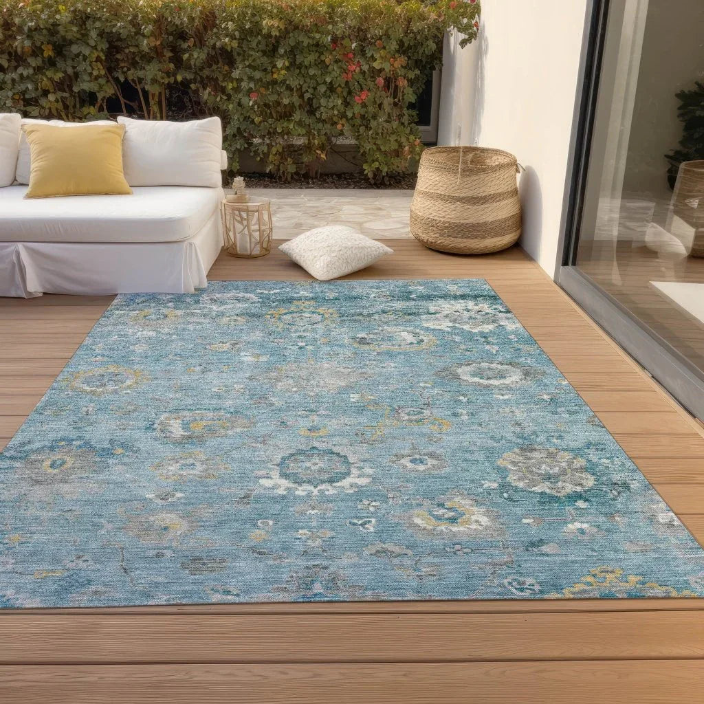 Thessia Teal Washable Indoor - Outdoor Rug - LOOMLAN - LOOMLAN Rugs - Outdoor Rugs
