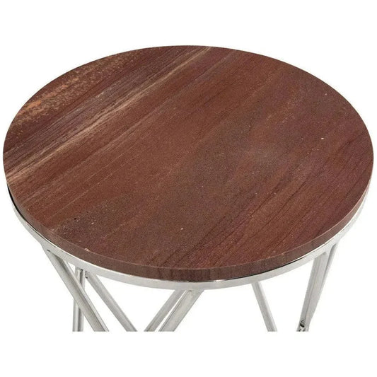 Thiago Marble & Steel Red Round Accent Table - LOOMLAN - Bassett Mirror - Side Tables