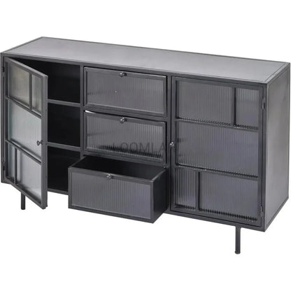 Retro 3 Drawer Windowpane Glass Doors Metal Buffet - LOOMLAN - LOOMLAN - Sideboards