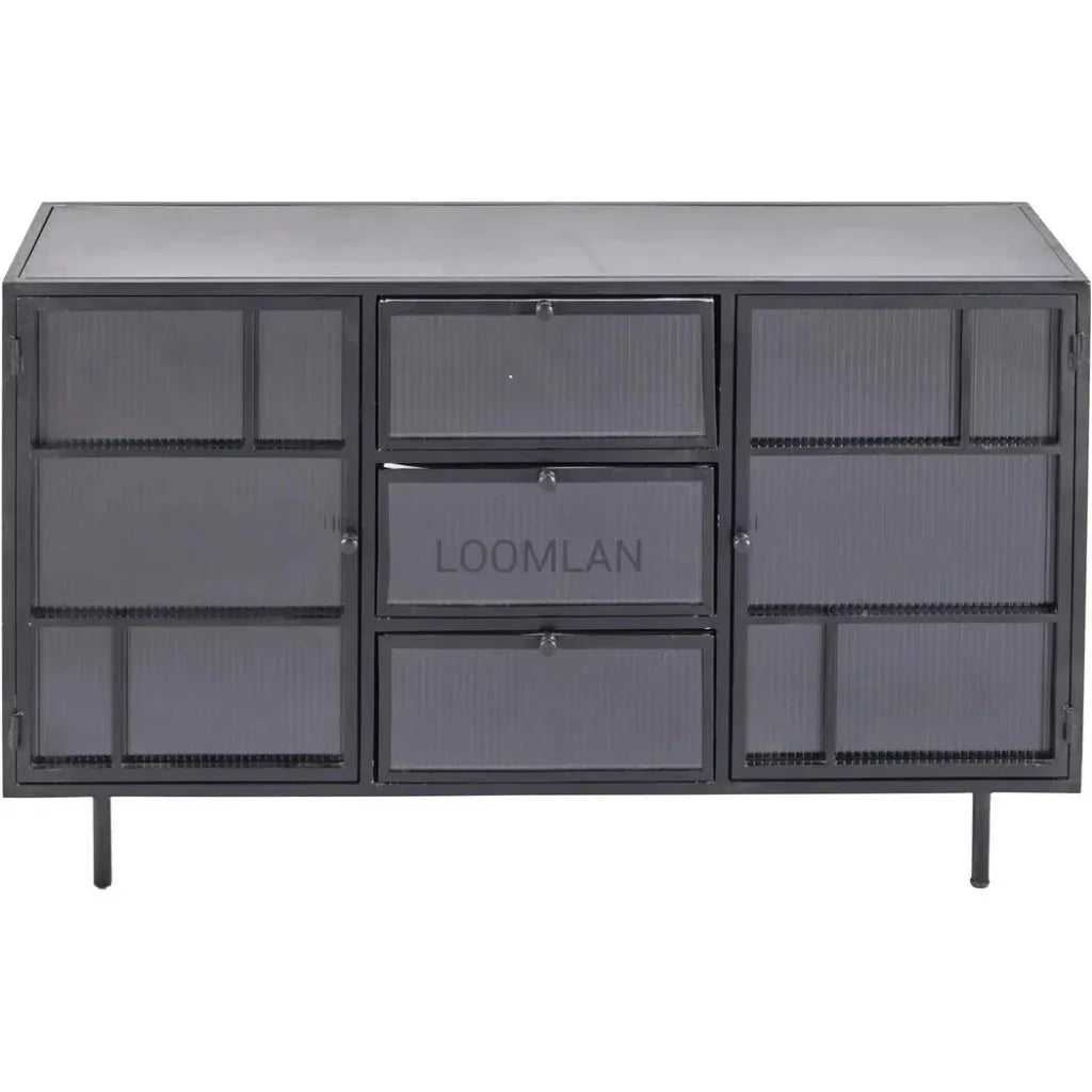 Retro 3 Drawer Windowpane Glass Doors Metal Buffet - LOOMLAN - LOOMLAN - Sideboards