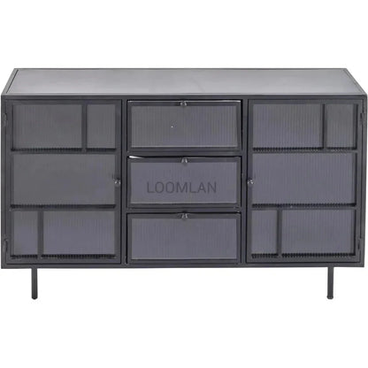 Retro 3 Drawer Windowpane Glass Doors Metal Buffet - LOOMLAN - LOOMLAN - Sideboards