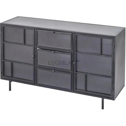 Retro 3 Drawer Windowpane Glass Doors Metal Buffet - LOOMLAN - LOOMLAN - Sideboards