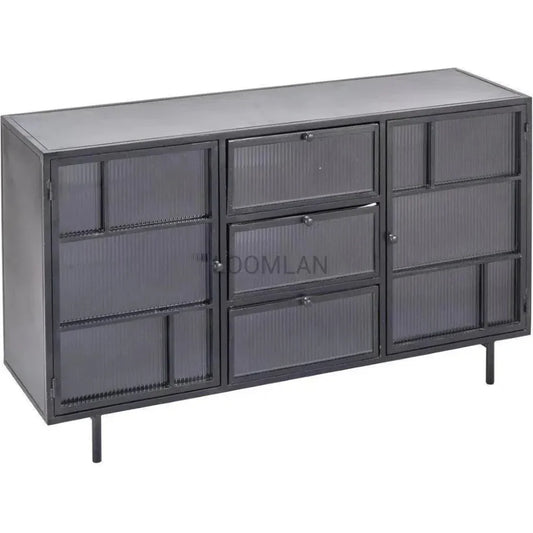 Retro 3 Drawer Windowpane Glass Doors Metal Buffet - LOOMLAN - LOOMLAN - Sideboards