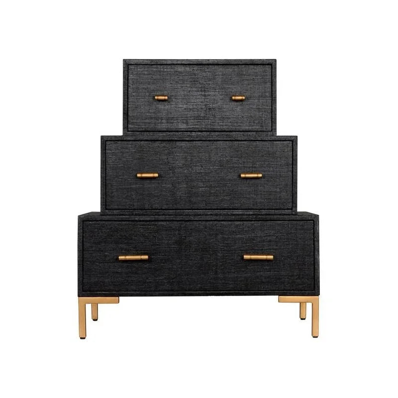 Three Tiered Wood Coverd Black Chest - LOOMLAN - Chelsea House - Chests
