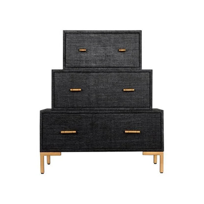 Three Tiered Wood Coverd Black Chest - LOOMLAN - Chelsea House - Chests