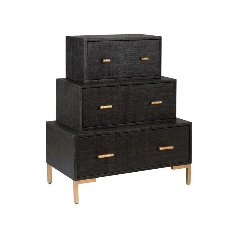 Three Tiered Wood Coverd Black Chest - LOOMLAN - Chelsea House - Chests