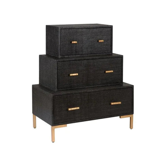 Three Tiered Wood Coverd Black Chest - LOOMLAN - Chelsea House - Chests
