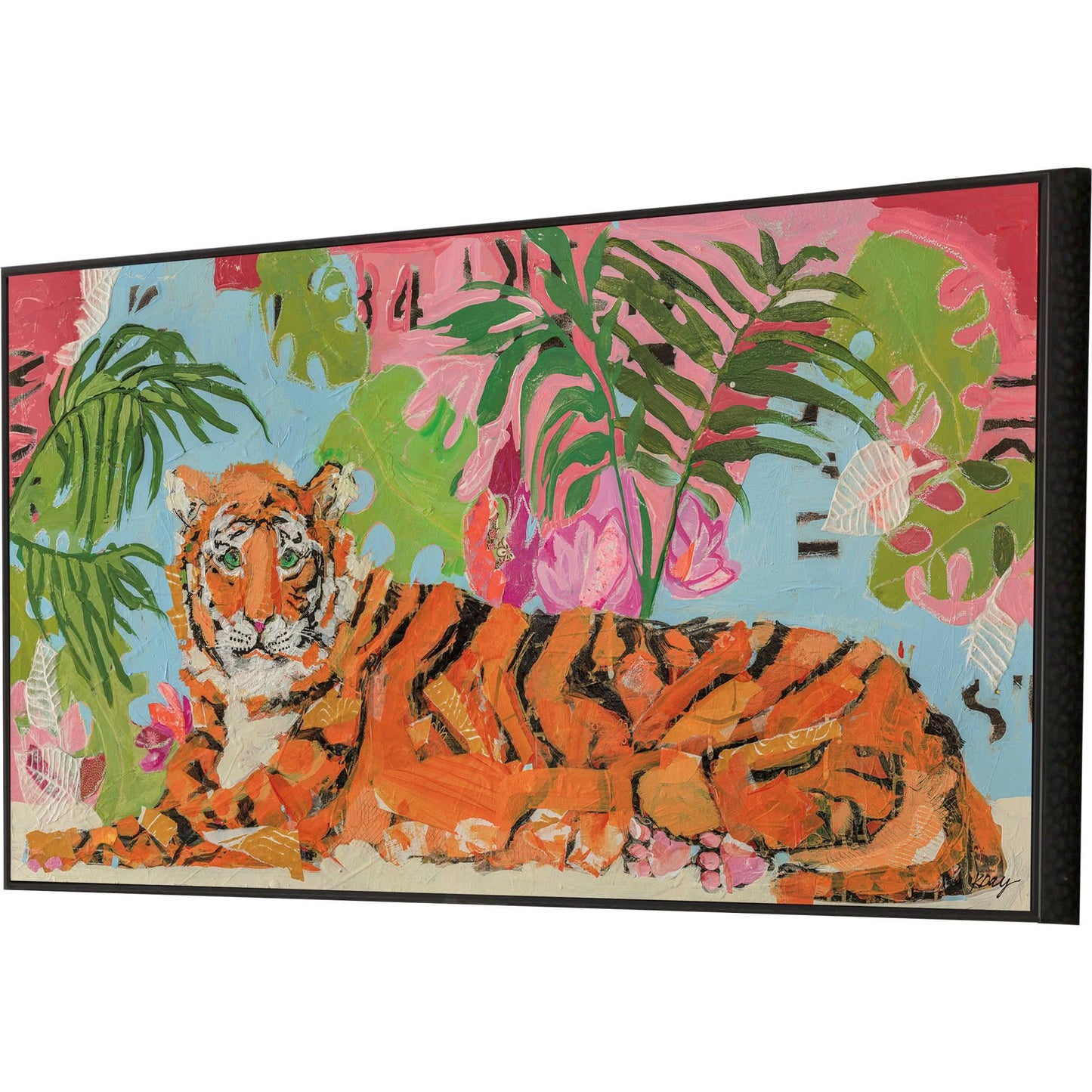 Tiger at Rest Wood Orange Framed Wall Art