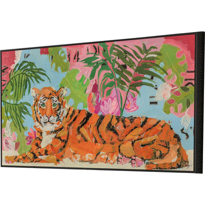 Tiger at Rest Wood Orange Framed Wall Art