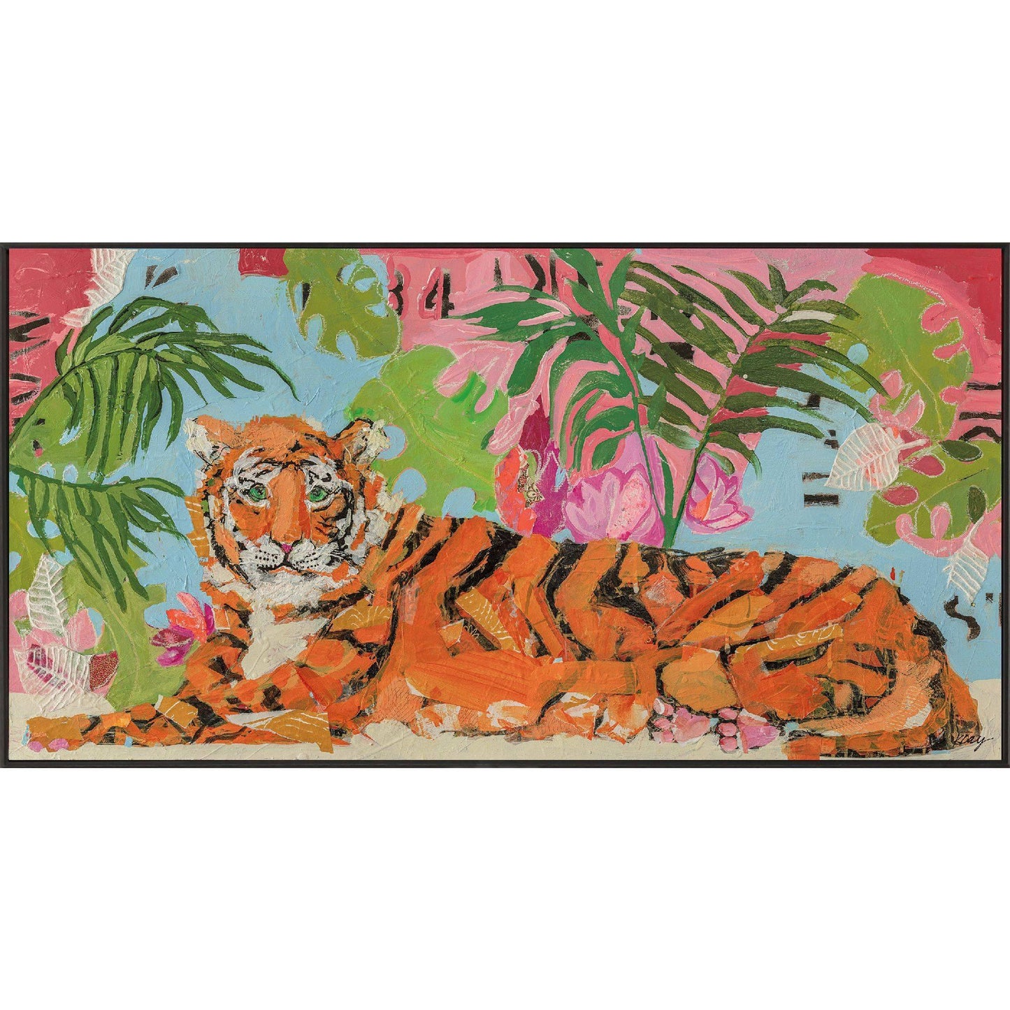 Tiger at Rest Wood Orange Framed Wall Art
