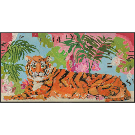 Tiger at Rest Wood Orange Framed Wall Art