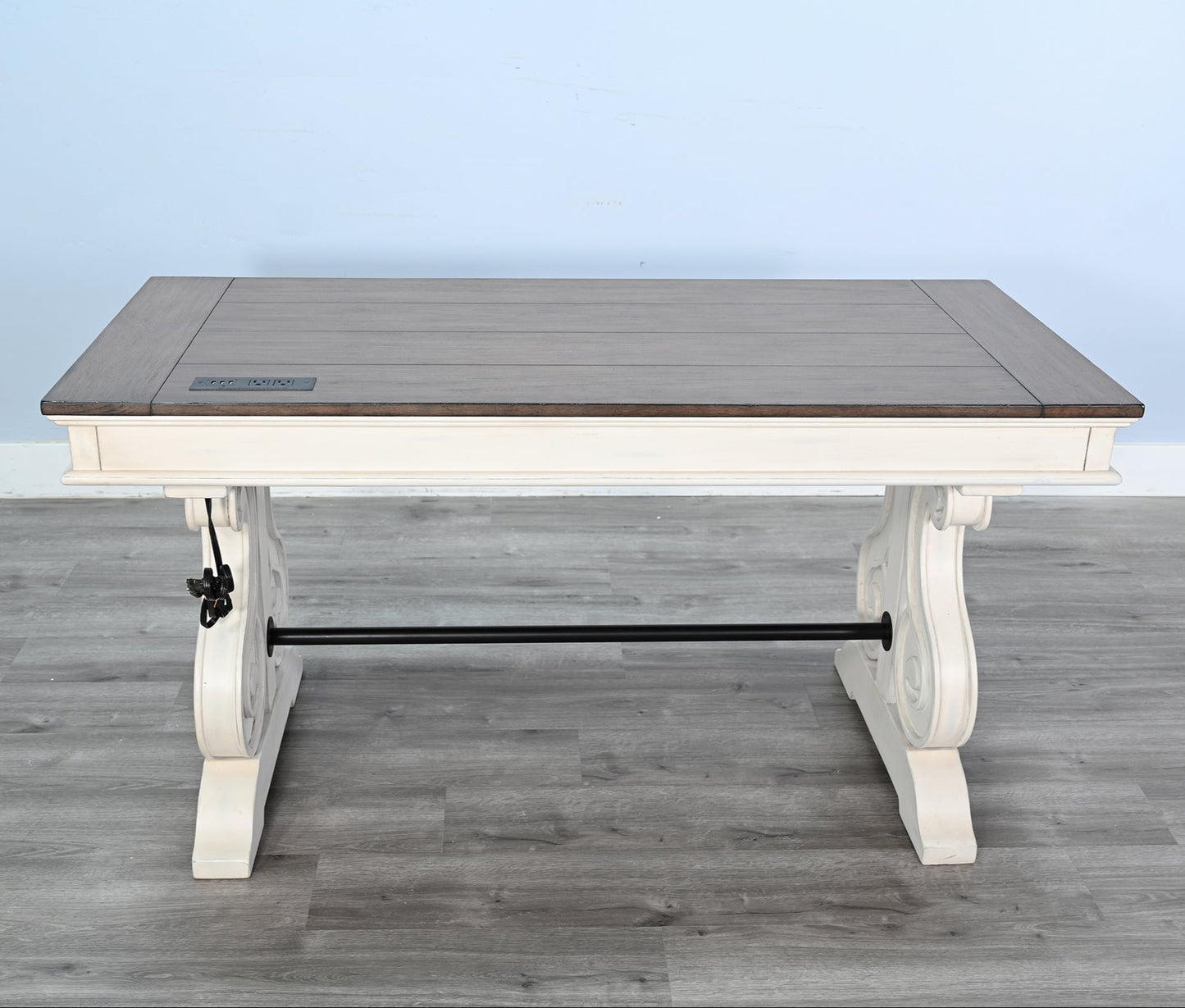 Timberline Three Drawers Wood Desk with Power Strip-Home Office Desks-Sunny D-LOOMLAN