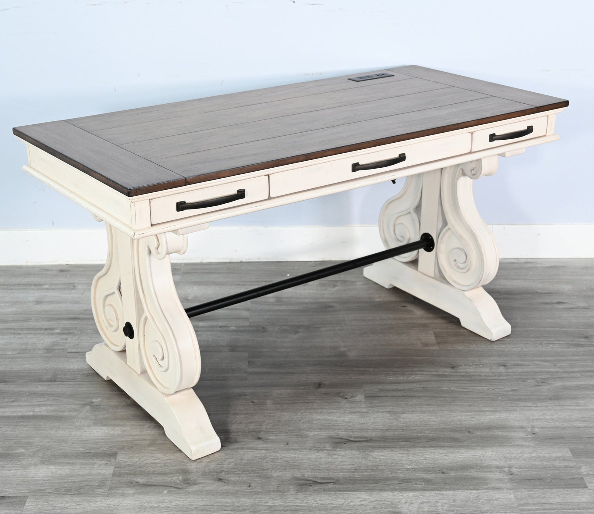 Timberline Three Drawers Wood Desk with Power Strip-Home Office Desks-Sunny D-LOOMLAN