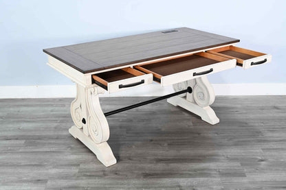 Timberline Three Drawers Wood Desk with Power Strip-Home Office Desks-Sunny D-LOOMLAN