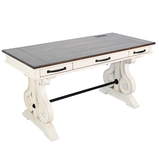 Timberline Three Drawers Wood Desk with Power Strip-Home Office Desks-Sunny D-LOOMLAN