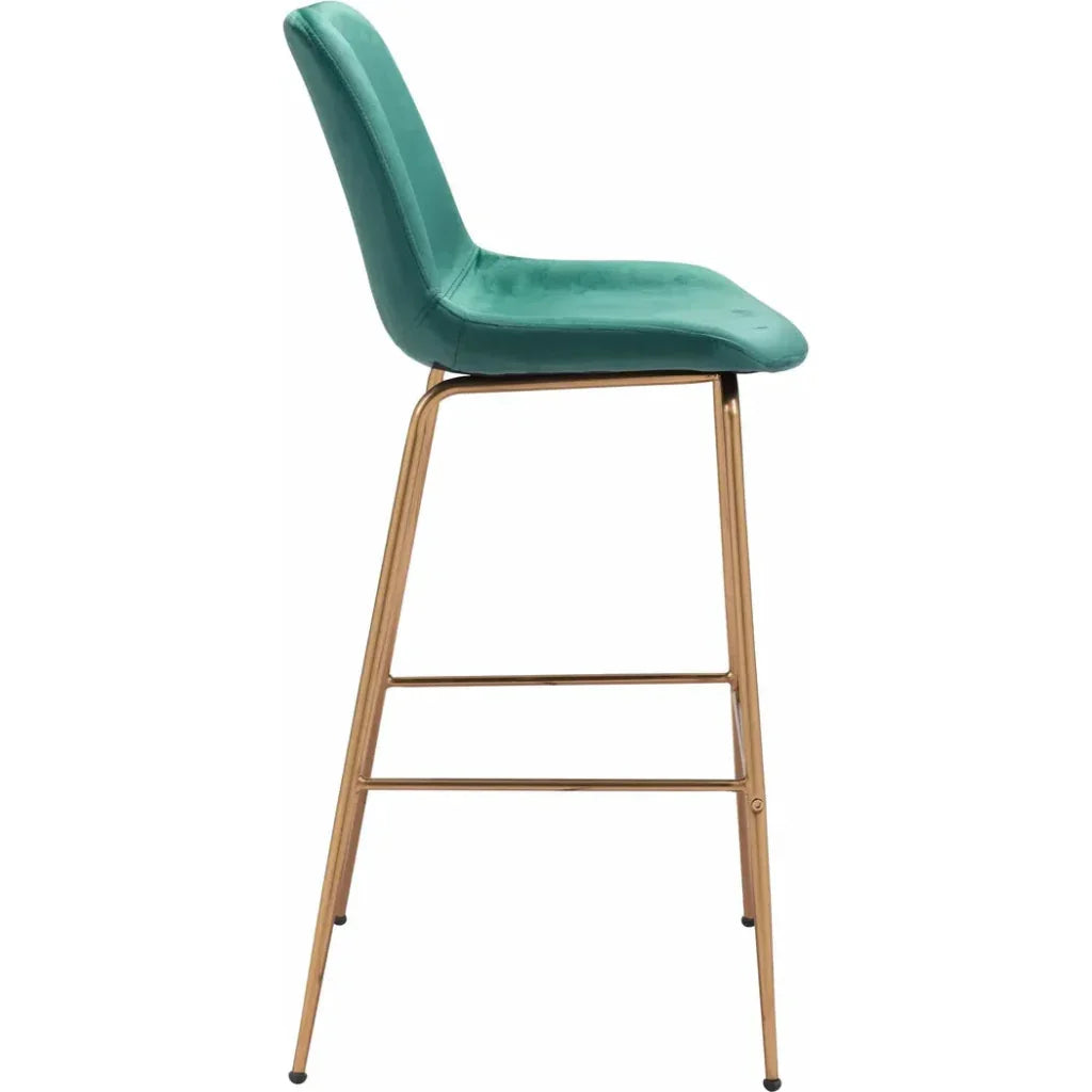 Tony Bar Chair Green & Gold - LOOMLAN - Zuo Modern - Bar Stools
