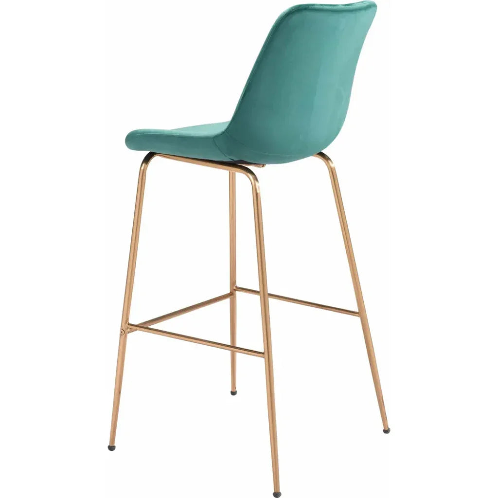 Tony Bar Chair Green & Gold - LOOMLAN - Zuo Modern - Bar Stools
