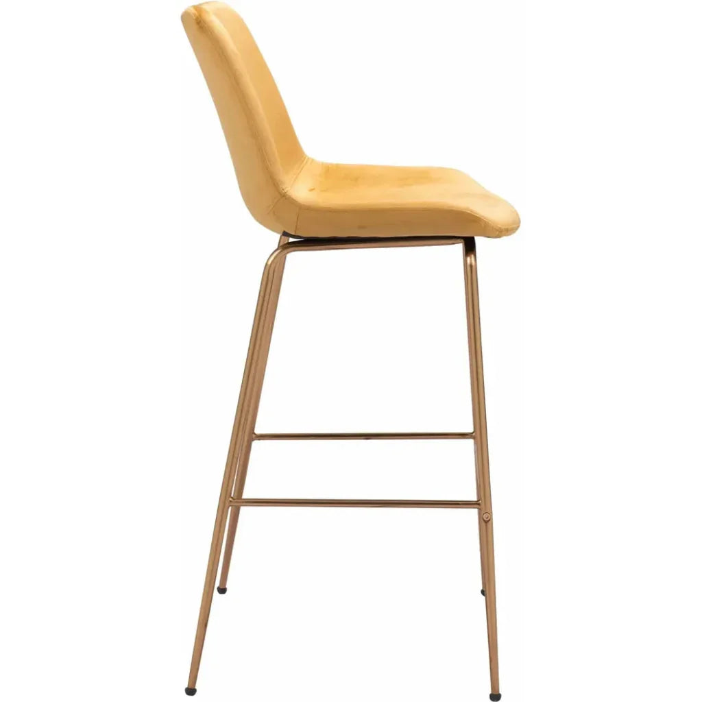 Tony Bar Chair Yellow & Gold - LOOMLAN - Zuo Modern - Bar Stools