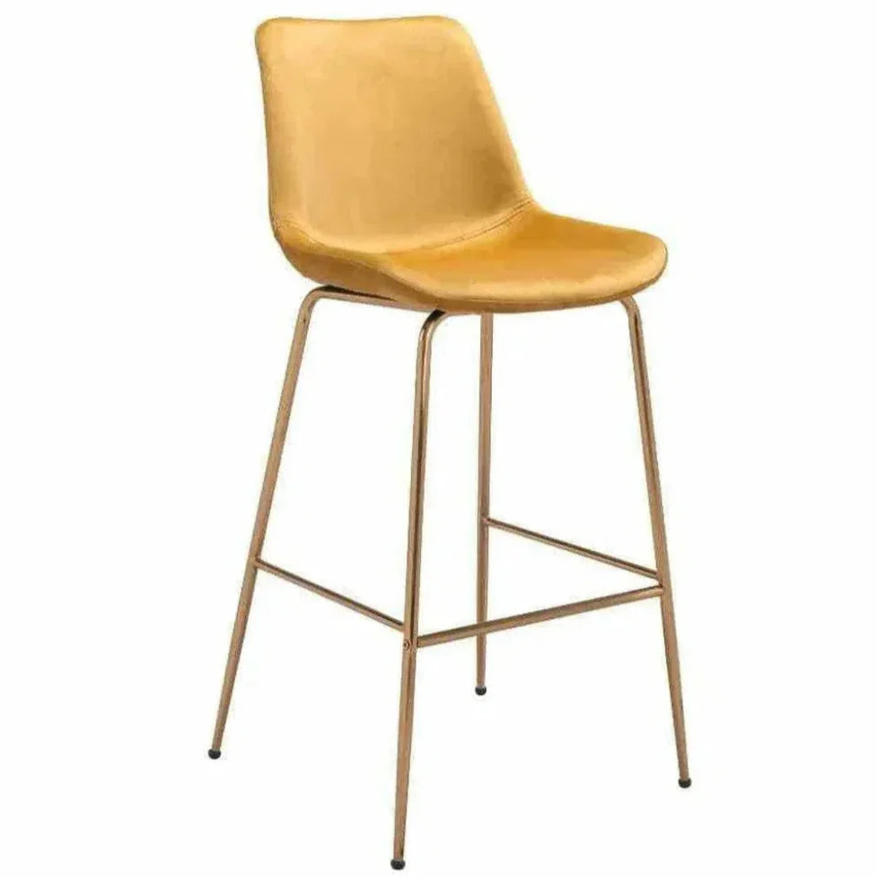 Tony Bar Chair Yellow & Gold - LOOMLAN - Zuo Modern - Bar Stools
