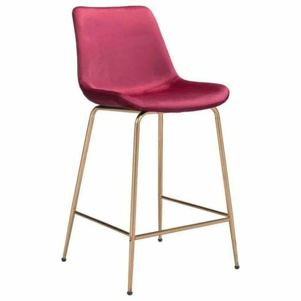 Tony Counter Chair Red & Gold - LOOMLAN - Zuo Modern - Counter Stools