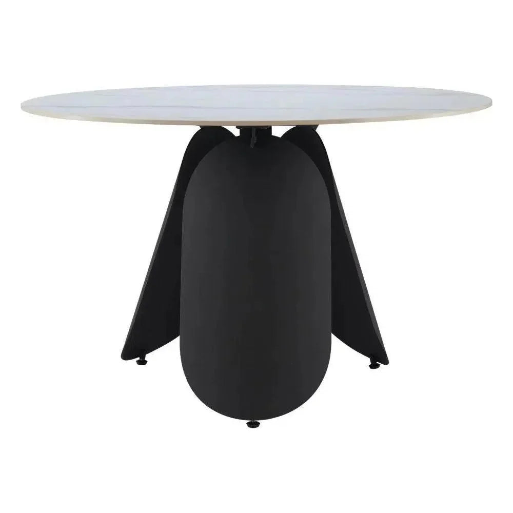 Toru Stone & Steel White Round Dining Table-Dining Tables-Zuo Modern-LOOMLAN
