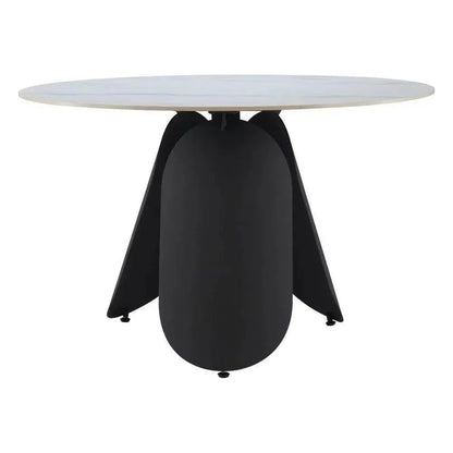 Toru Stone & Steel White Round Dining Table-Dining Tables-Zuo Modern-LOOMLAN